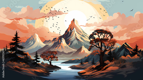 Flat illustration of nature and mountain © ginstudio