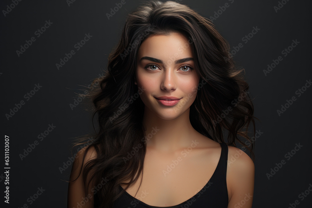 Happy brunette woman smiling. AI generative. Happy brunette woman smiling. AI generative.