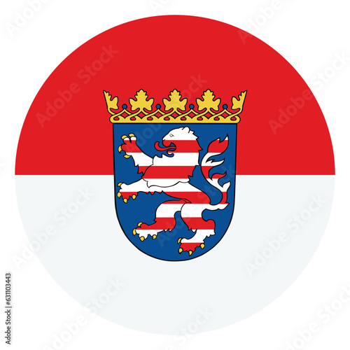 Circle badge Hessen flag vector illustration isolated on white background. Coat of arms of Hesse, Hessen button emblem. Germany state.