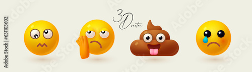 Yellow ball with face set. Emotion expression collection. Sadness  irritation  poop 