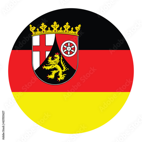 Circle badge Coat of arms of Rhineland Palatinate flag vector illustration isolated on background. Germany state. Emblem Rhineland Palatinate roundel banner, province in Germany. 