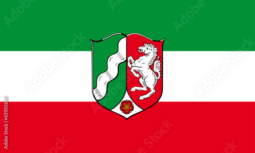 North Rhine Westphalia flag with coat of arms vector illustration isolated. Germany province state. Original and simple flag isolated in official colors and Proportion Correctly.