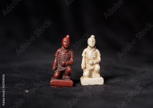 Chinese vintage chess piece of pawn portraying Terra cotta army of first emperor of China named Qin Shi Huang