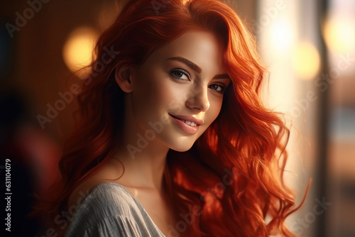 Happy redhead woman smiling. AI generative. © Iaroslav