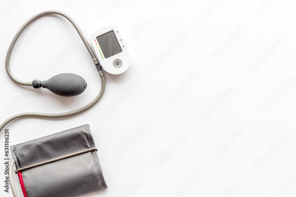 Medical device tonometer for blood pressure and heart rate on white background. Medical device tonometer for blood pressure and heart rate on white background.