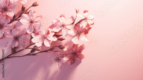 A beautiful branch of pink flowers against a vibrant pink background