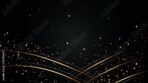 4k luxury background with shiny particles and gold sequins. Black and golden elegant banner. New year 2024 greeting card. Deluxe Merry Christmas BG. Diagonal striped frame for social, Generative AI © Kevin