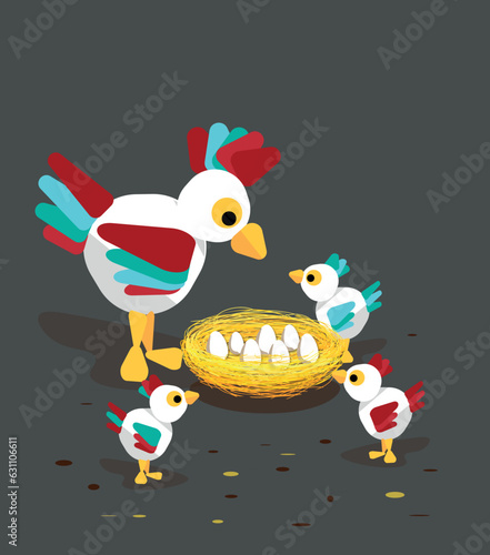 chicken with little chicks  (ID: 631106611)