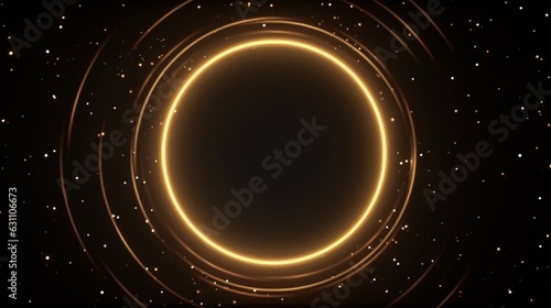neon golden yellow circular seamless BG. Moving circles with little sparkles dots. Luxury round background for black friday sale, birthday party, night music posters. Abstract, Generative AI