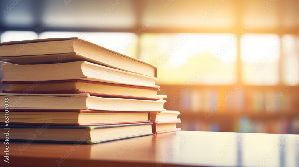 A stack of books on a rustic wooden table A stack of books on a rustic wooden table