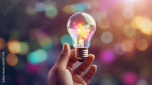 businessman holding glow light bulb in hand 
