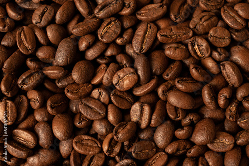 Background of roasted coffee beans with pleasant aroma