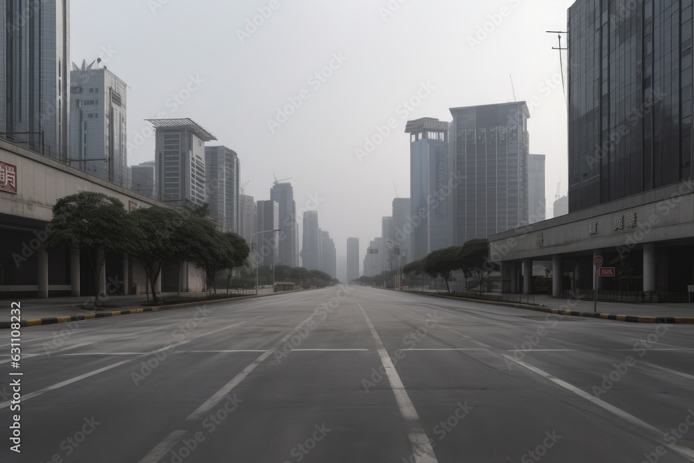 Skyscrapers and desolate streets. Generative AI