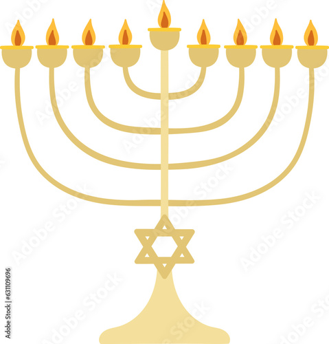 Golden Jewish Hanukkah oil Menorah with Star of David.