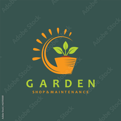 potted plant and sun form the letter g for the garden icon vector concept design web