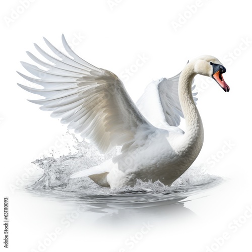 swan in water, on white background, generative ai