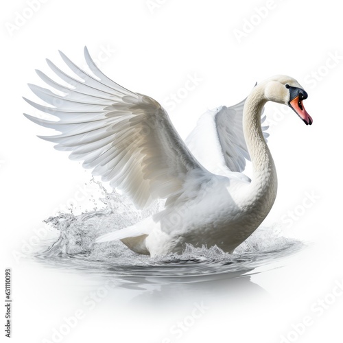 Fototapeta Naklejka Na Ścianę i Meble -  swan in water, on white background, generative ai