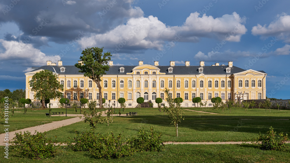 View of Latvian tourist landmark attraction -  Rundale palace and park, Pilsrundale, Latvia.