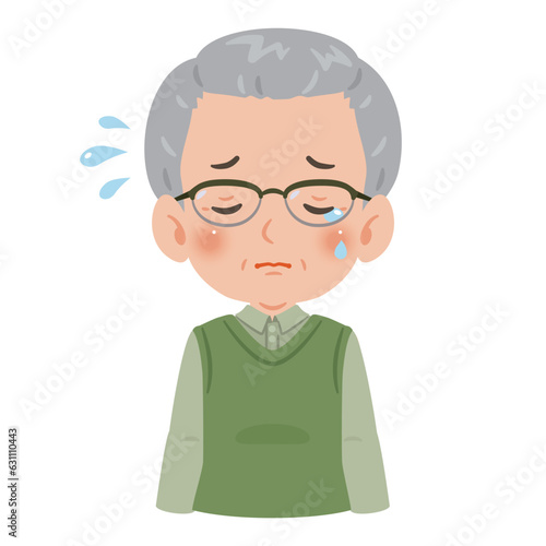 泣く　高齢者の男性　上半身