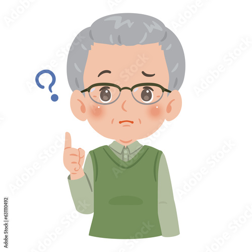疑問　高齢者の男性　上半身