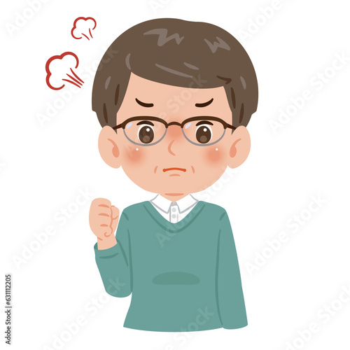 怒る　中高年の男性　上半身