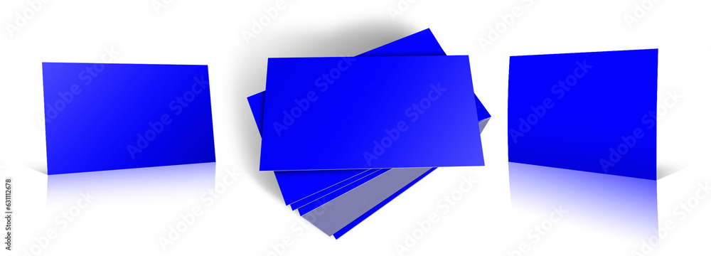 Three Business Cards template blue for presentation layouts and design. 3D rendering.