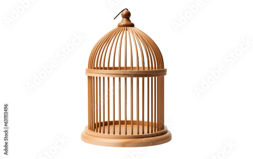 Isolated Wooden Bird Cage on Transparent Background. Generative AI