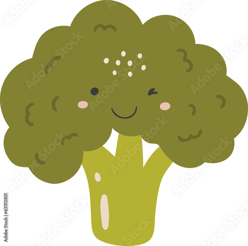 Cute broccoli vegetable vector, Vegetable with face, Happy broccoli vector, Summer vegetable with eyes, Kids funny illustration