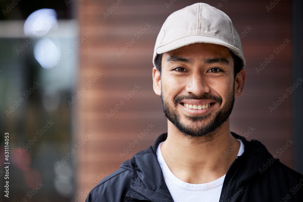 Courier man, outdoor headshot and portrait for service, delivery or smile for supply chain job. Young logistics worker, face and city for customer satisfaction, mockup space or ecommerce in metro cbd Courier man, outdoor headshot and portrait for service, delivery or smile for supply chain job. Young logistics worker, face and city for customer satisfaction, mockup space or ecommerce in metro cbd
