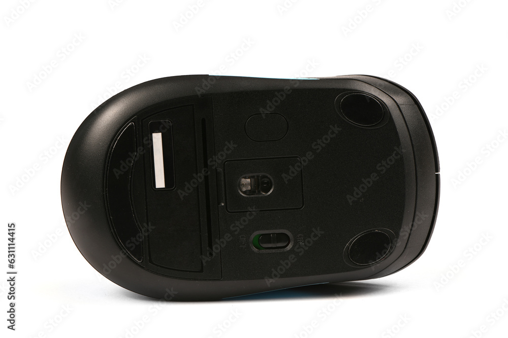Computer wireless mouse on a white background. Side view. Computer wireless mouse on a white background. Side view.