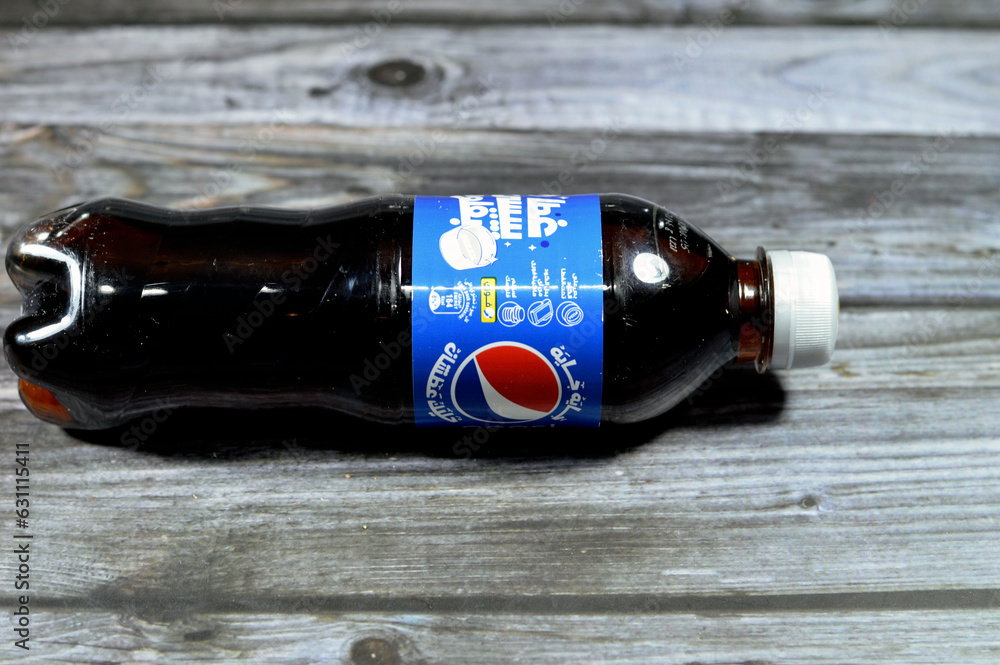 Cairo, Egypt, July 29 2023 Pepsi, a Cola flavor plastic bottle, a