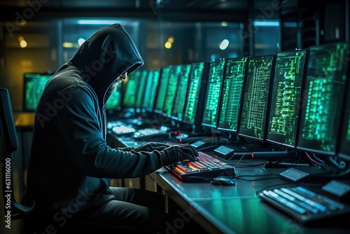 hacker in a server room, ge...
