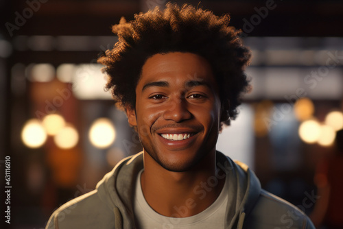 Happy African American man smiling. AI generative.