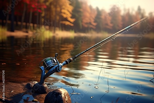 Wallpaper Mural fishing rod on the background of the lake or the river