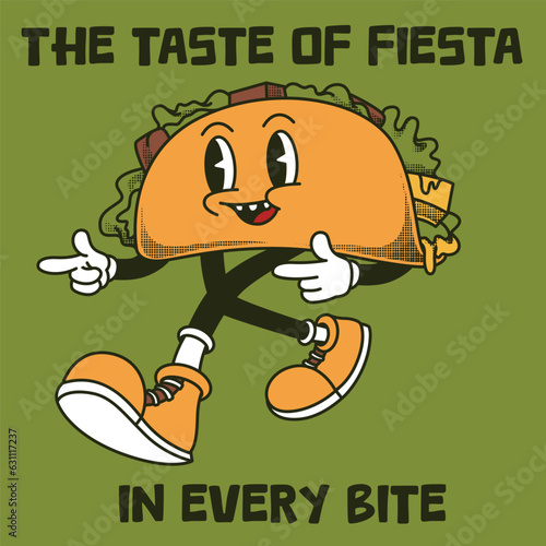 Tacos Character Design With Slogan the taste of Fiesta in Every Bite