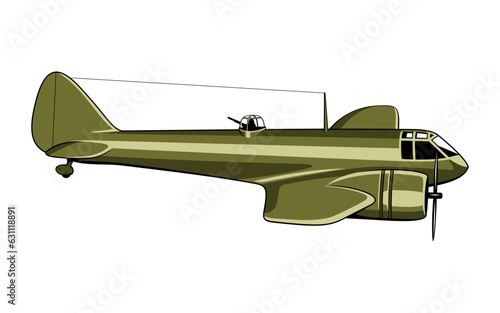 British Light Bomber 1935. WW II aircraft. Vintage airplane. Vector clipart isolated on white.