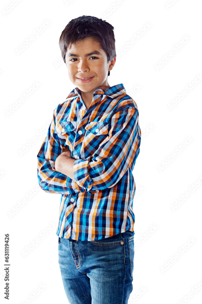 Happy, fashion portrait and child with arms crossed isolated on transparent png background. Smile, confidence and school kid or young boy in casual clothes, jeans and stylish student from Mexico Happy, fashion portrait and child with arms crossed isolated on transparent png background. Smile, confidence and school kid or young boy in casual clothes, jeans and stylish student from Mexico