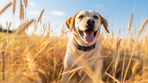 Labrador dog running in a field, summer pet concept, healthy