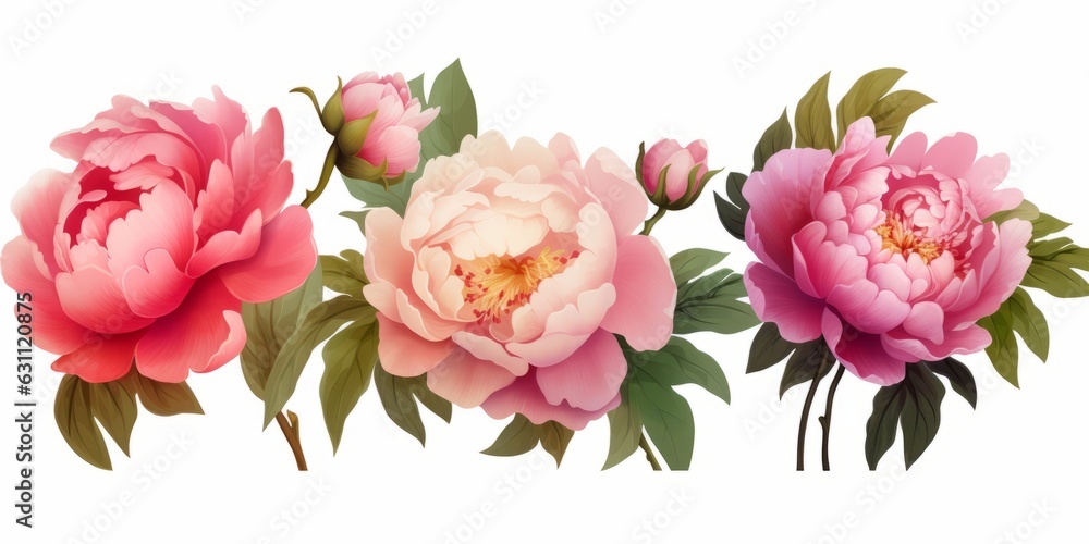 beautiful peony flowers isolated on a transparent background