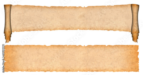 Abstract paper rolls of old, weathered grunge paper with plenty of space for text or copy.