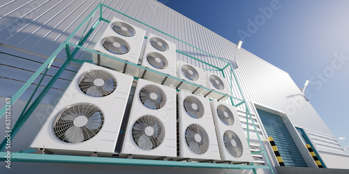 Cuadro en lienzo 3d rendering of condenser unit or compressor outside factory plant