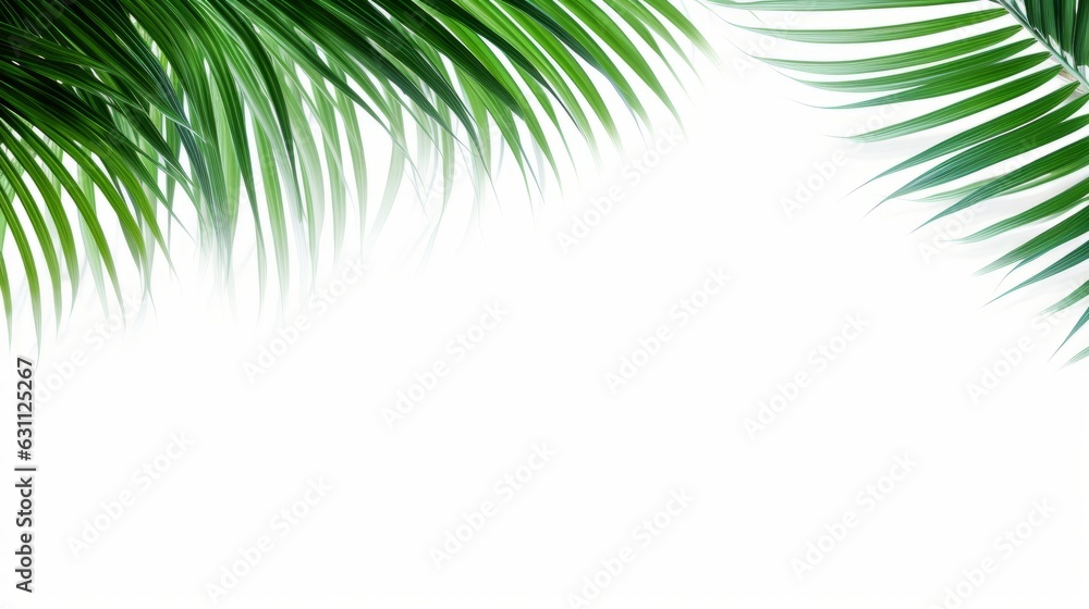 green curved palm leaves isolated on transparent background, texture overlay for vacation, relaxation, travel and wellness