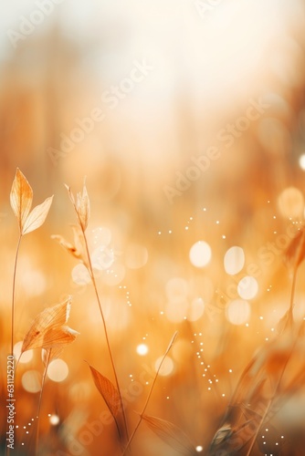 autumn fall scenic leaves and grass with blurred background with copy space for text