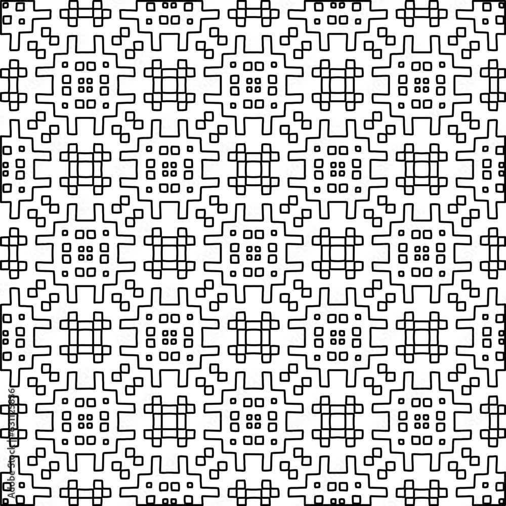 White background with black lines. Modern stylish abstract texture. Repeating geometric shapes from striped elements.
White background with black lines. Modern stylish abstract texture. Repeating geometric shapes from striped elements.