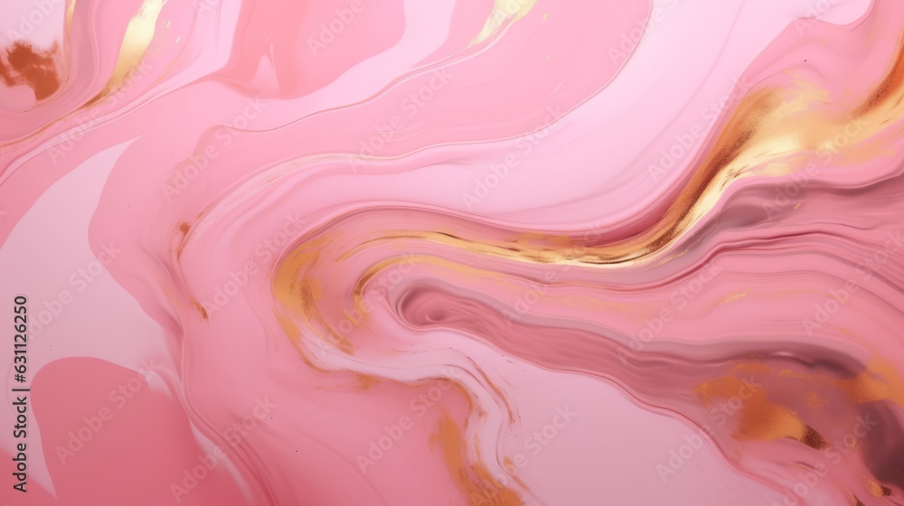 Liquid marble waves design abstract painting background with gold powder splash texture, pastel pink color
