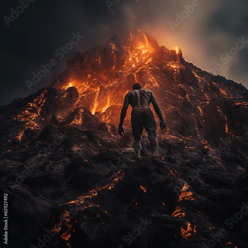 A man climbing a volcano