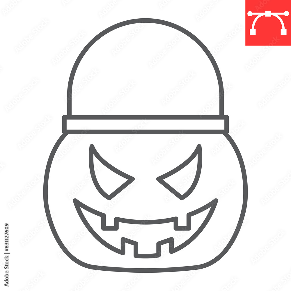 Halloween basket line icon, halloween and holiday, halloween bucket vector icon, creepy bag vector graphics, editable stroke outline sign, eps 10.