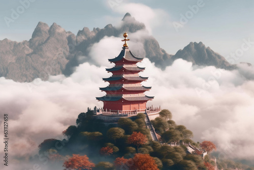 beautiful view of the pagoda in the mountains