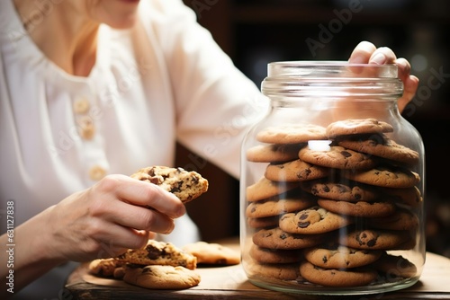 woman puts cookies into the vase 8k high quality