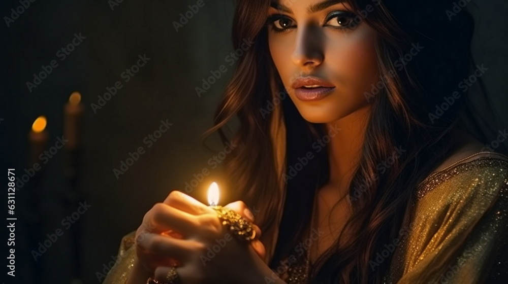 Beautiful Arab Women Hold in hand Candle Beautiful Arab Women Hold in hand Candle